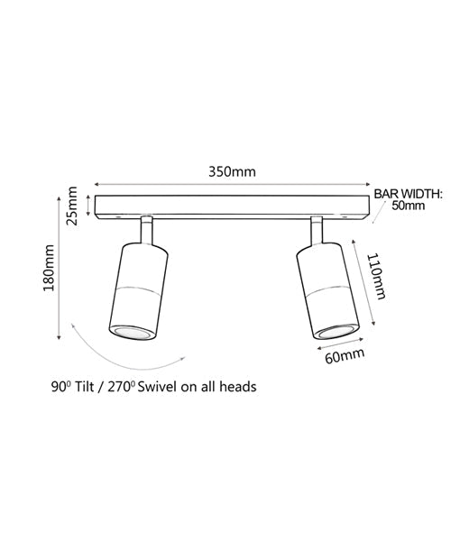 GU10 Exterior Adjustable Head Bar Light (White) IP44 - 3-Bar