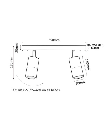 GU10 Exterior Adjustable Head Bar Light (White) IP44 - 3-Bar