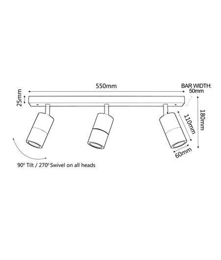 GU10 Exterior Adjustable Head Bar Light (Titanium) IP44 - 4-Square