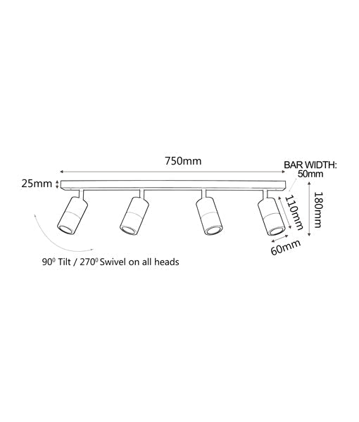 GU10 Exterior Adjustable Head Bar Light (White) IP44 - 3-Bar