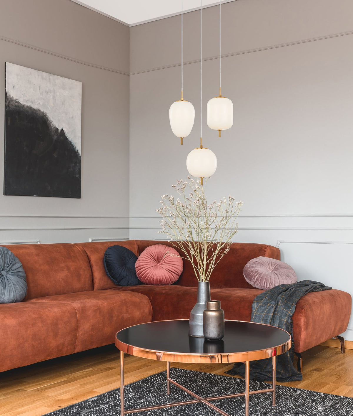 Pino Interior Opal Matte / Smokey Black Mirror Finish Jar Pendant Light - Opal Matte