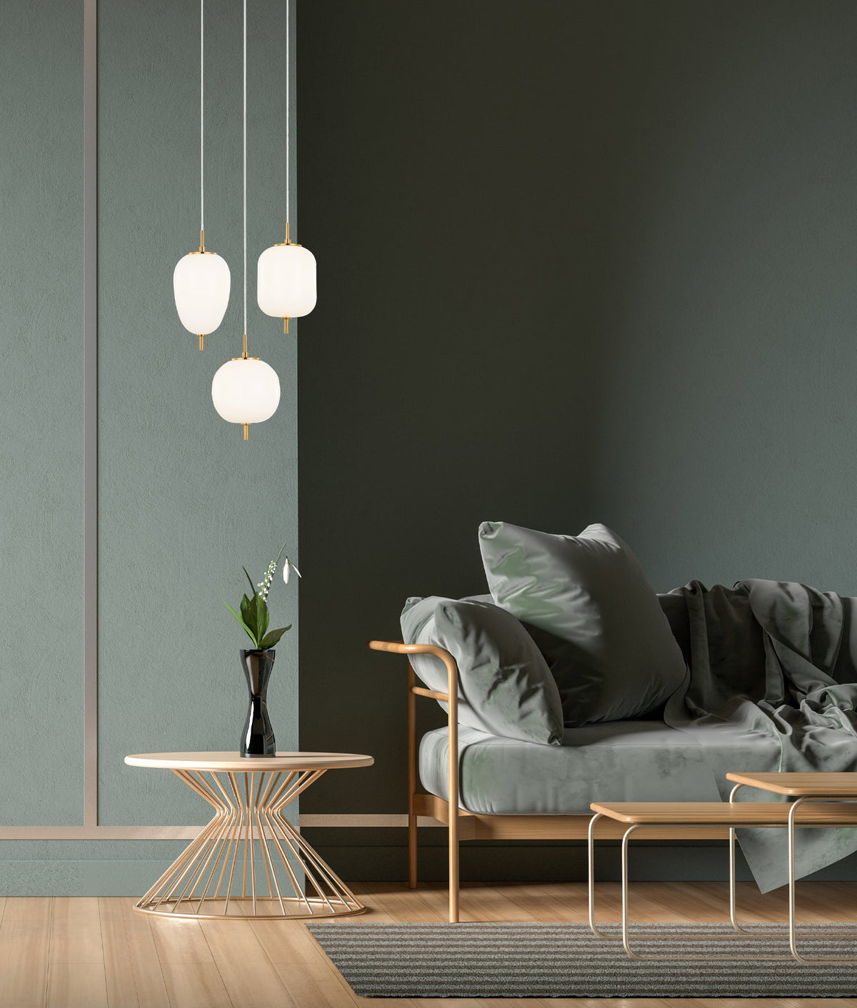 Pino Interior Opal Matte / Smokey Black Mirror Finish Glass Round Pendant Light - Smokey Black Mirror Finish