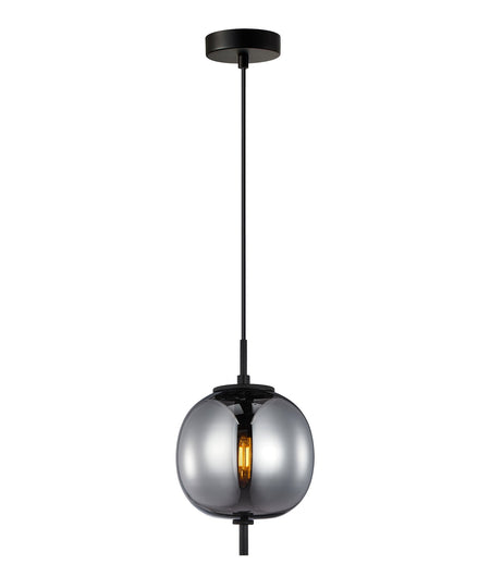 Pino Interior Opal Matte / Smokey Black Mirror Finish Glass Round Pendant Light - Smokey Black Mirror Finish