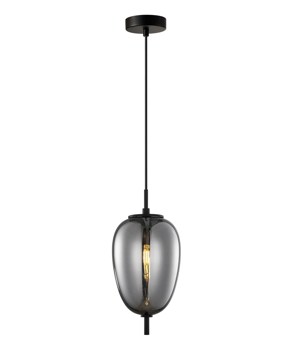 Pino Interior Opal Matte / Smokey Black Mirror Finish Glass Oval Pendant Light - Smokey Black Mirror Finish