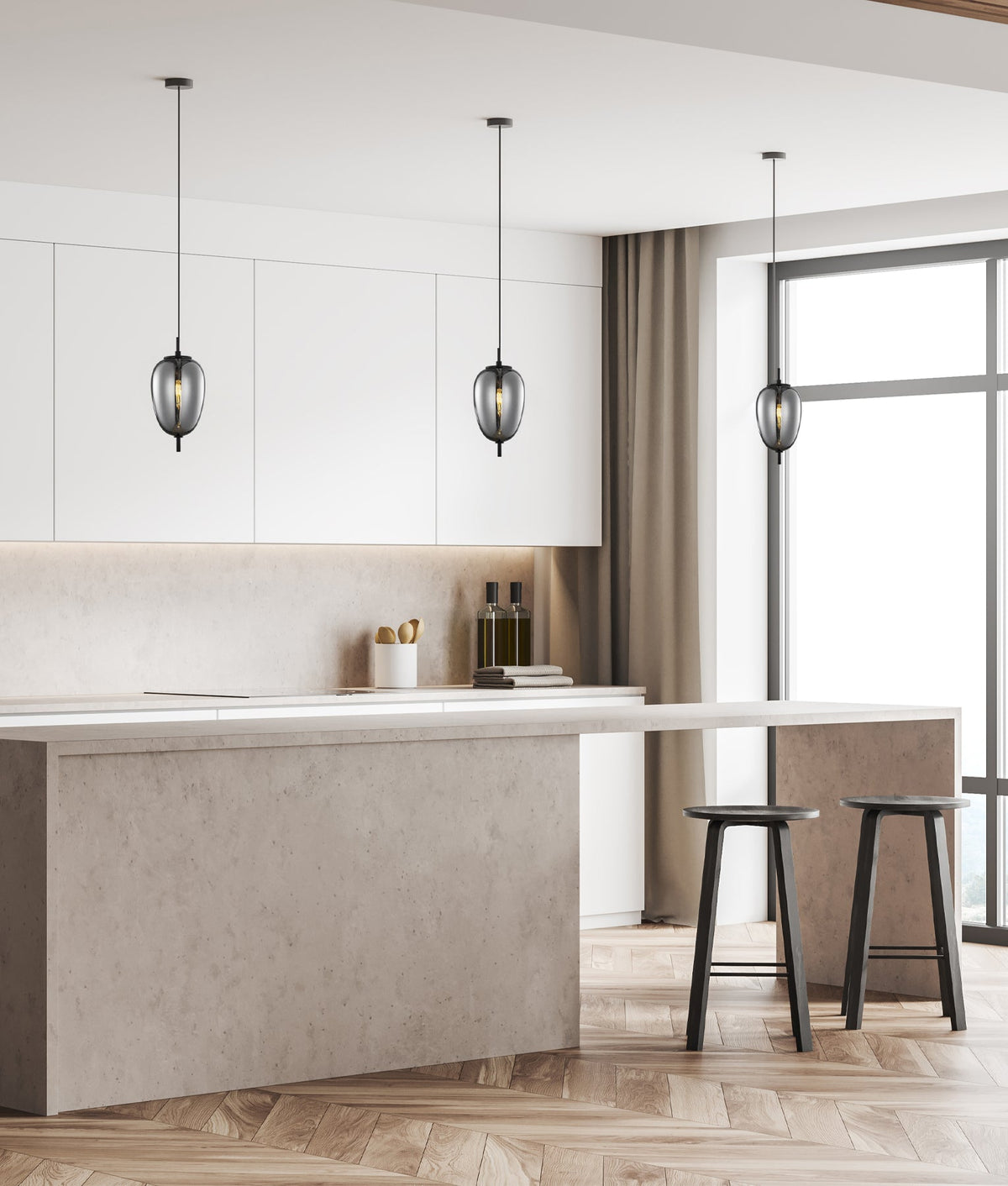 Pino Interior Opal Matte / Smokey Black Mirror Finish Glass Oval Pendant Light - Smokey Black Mirror Finish