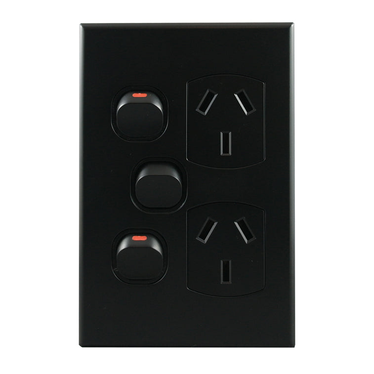 Double Power Point with Extra Switch – VERTICAL MATTE BLACK