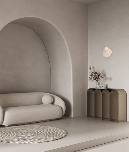 POI Interior Round Travertine Base with Beige Finish & Round Opal Diffuser Wall Light