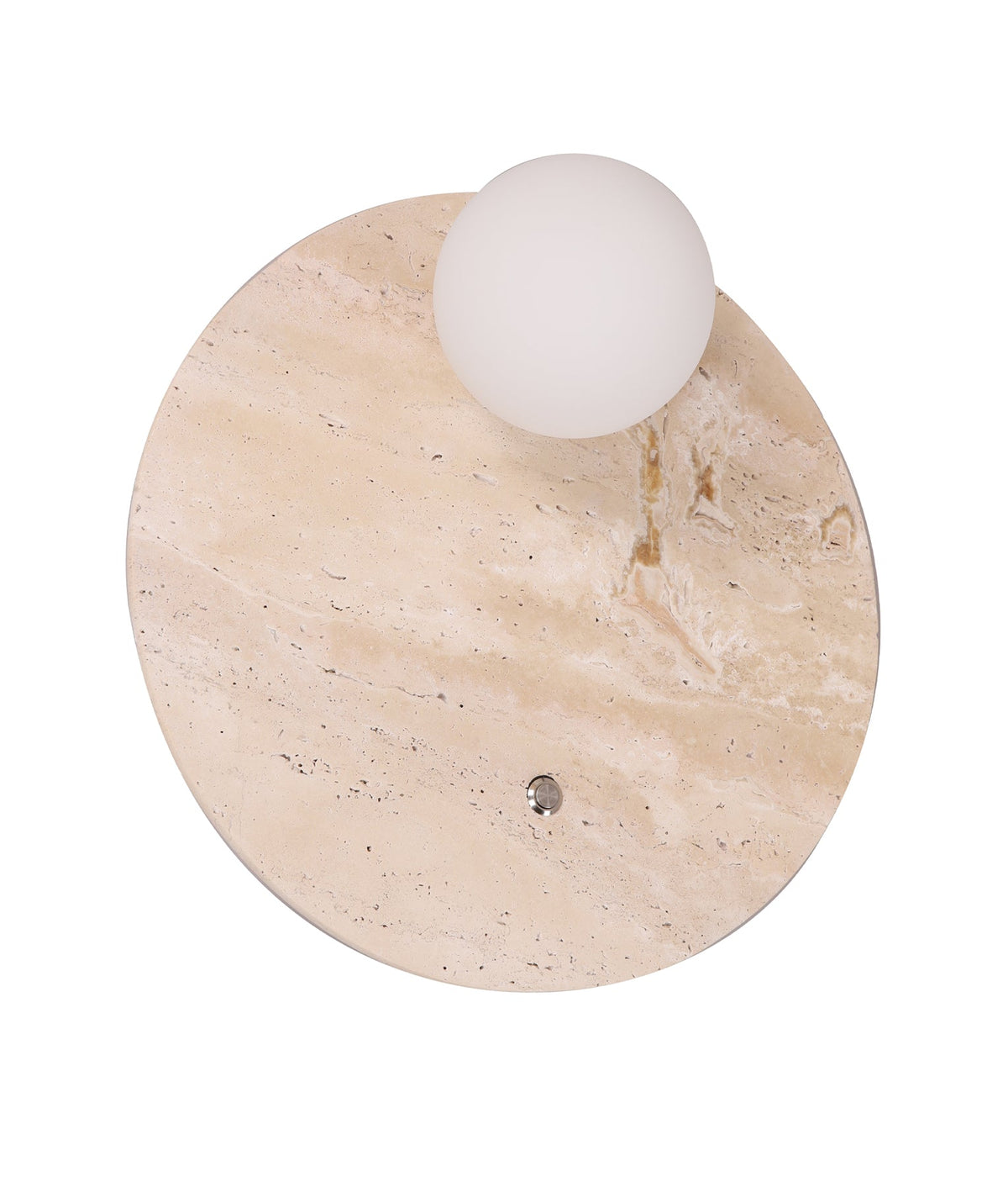 POI Interior Round Travertine Base with Beige Finish & Round Opal Diffuser Wall Light