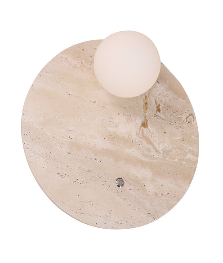 POI Interior Round Travertine Base with Beige Finish & Round Opal Diffuser Wall Light