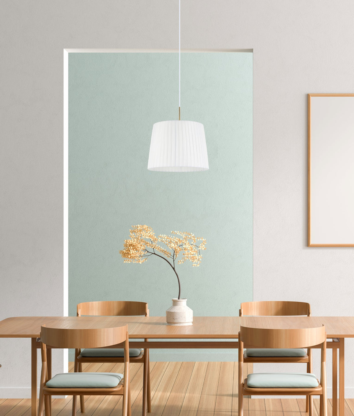 Prega Interior Slanted Pleated Fabric Shade Pendant Light - White