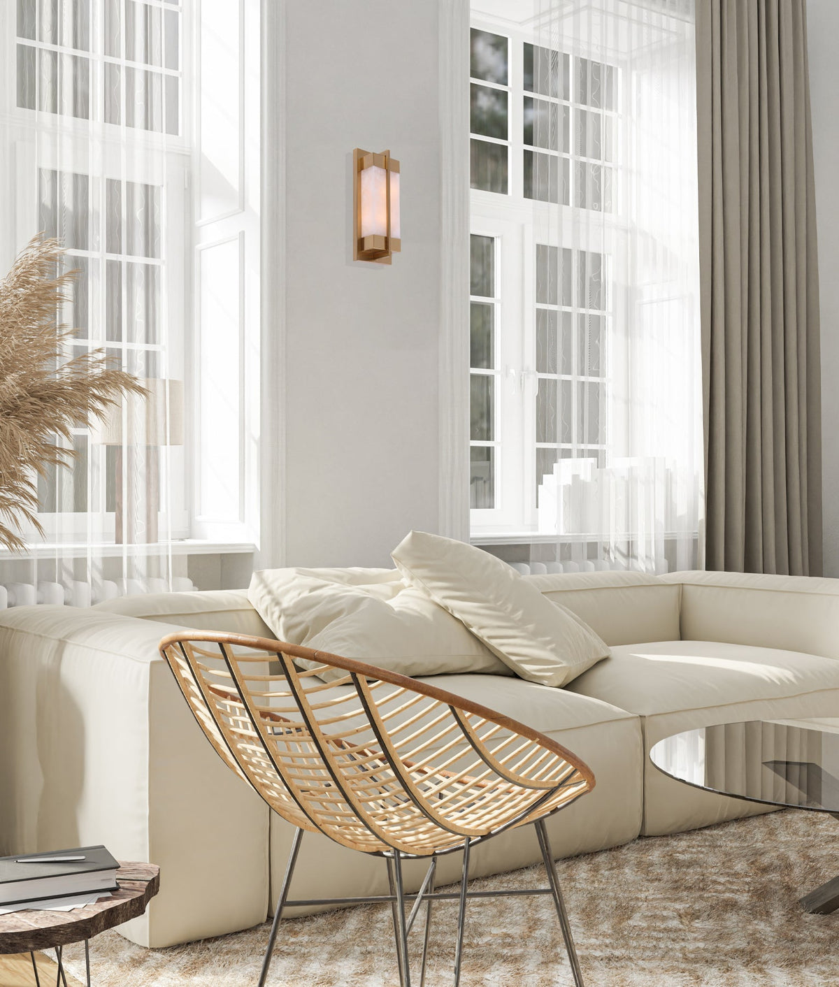 Puente Interior Rectangular Marble with Brass Highlight Wall Light