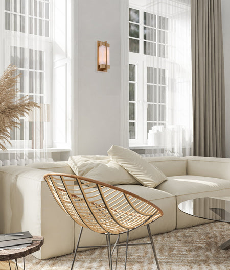 Puente Interior Rectangular Marble with Brass Highlight Wall Light