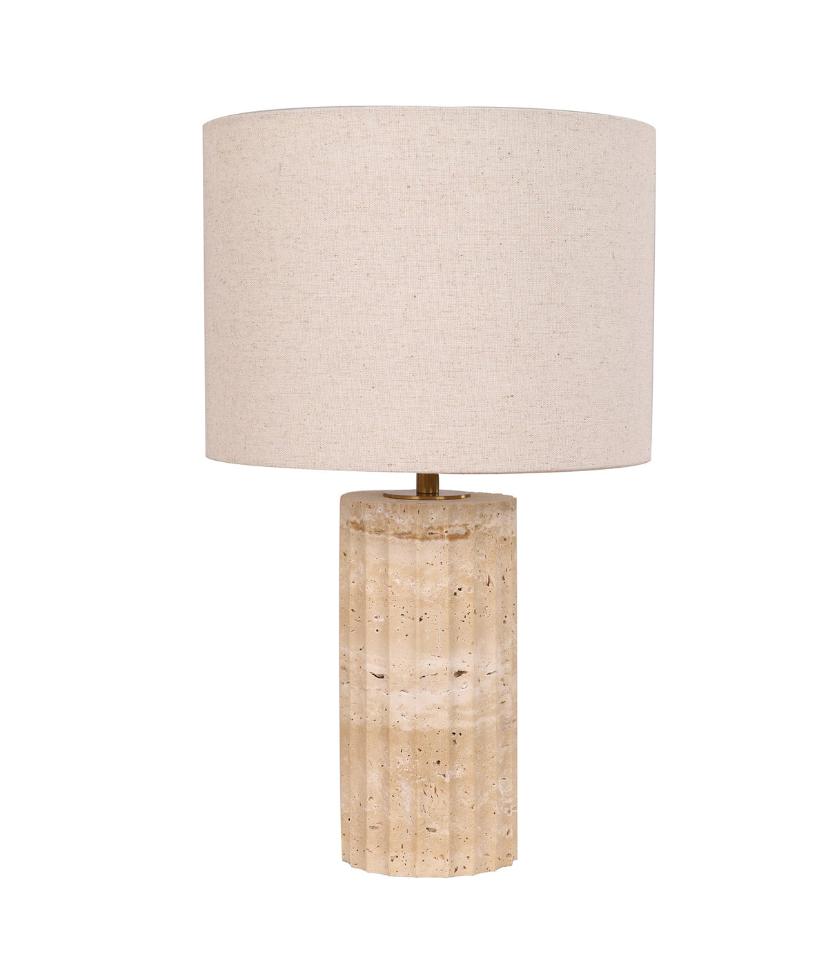 Sagitta Beige Travertine Base Oblong Fabric Cream Shade Table Lamp - Small