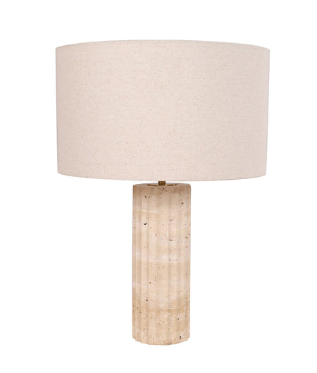 Sagitta Beige Travertine Base Oblong Fabric Cream Shade Table Lamp - Large