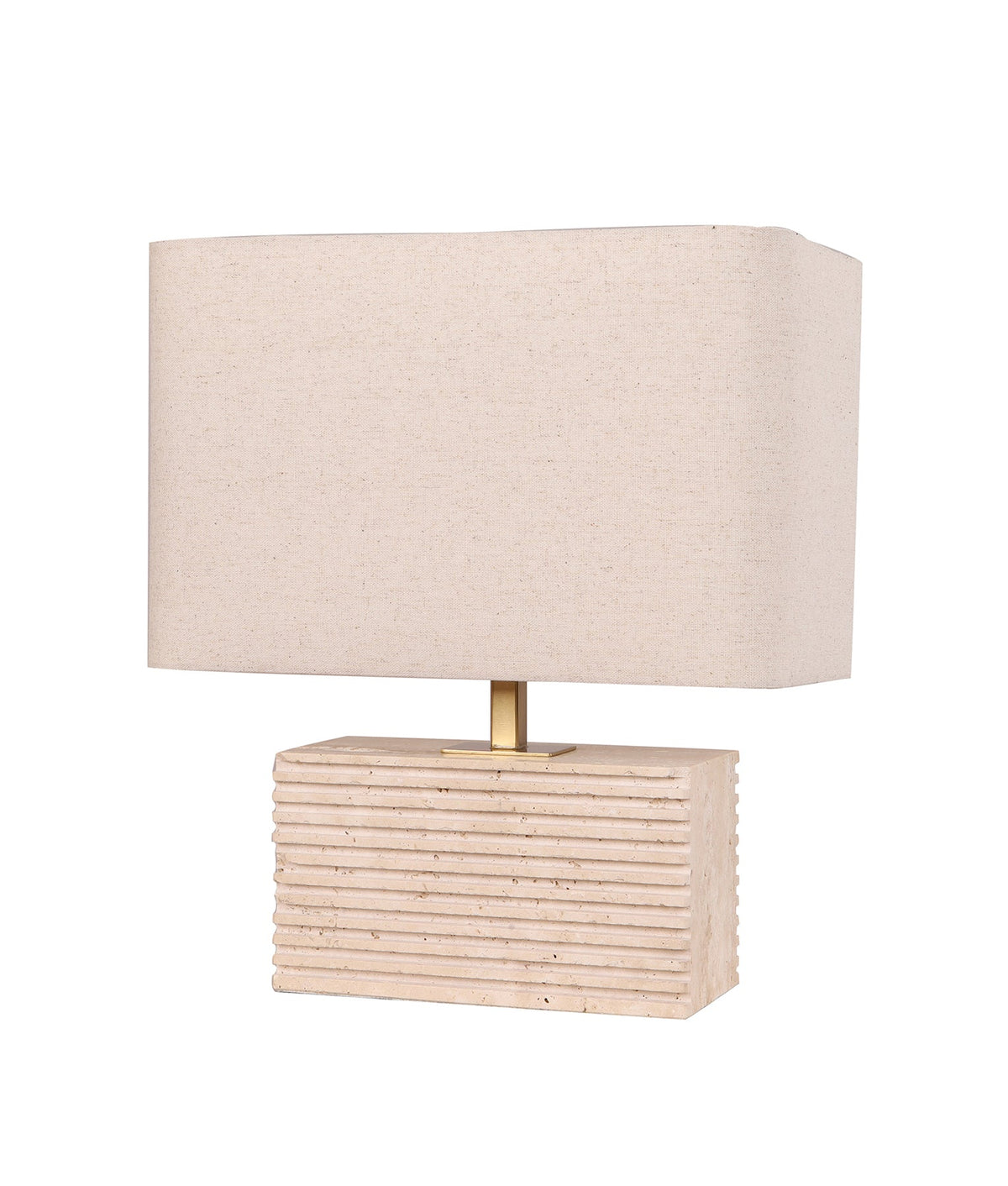 Sagitta Rectangular Beige Travertine Base Rectangular Fabric Cream Shade Table Lamp