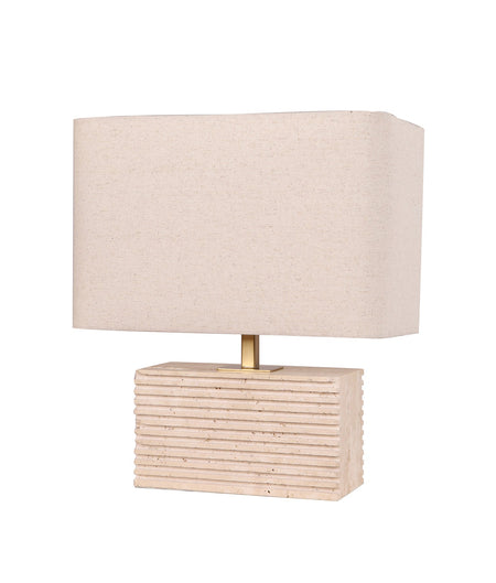 Sagitta Rectangular Beige Travertine Base Rectangular Fabric Cream Shade Table Lamp