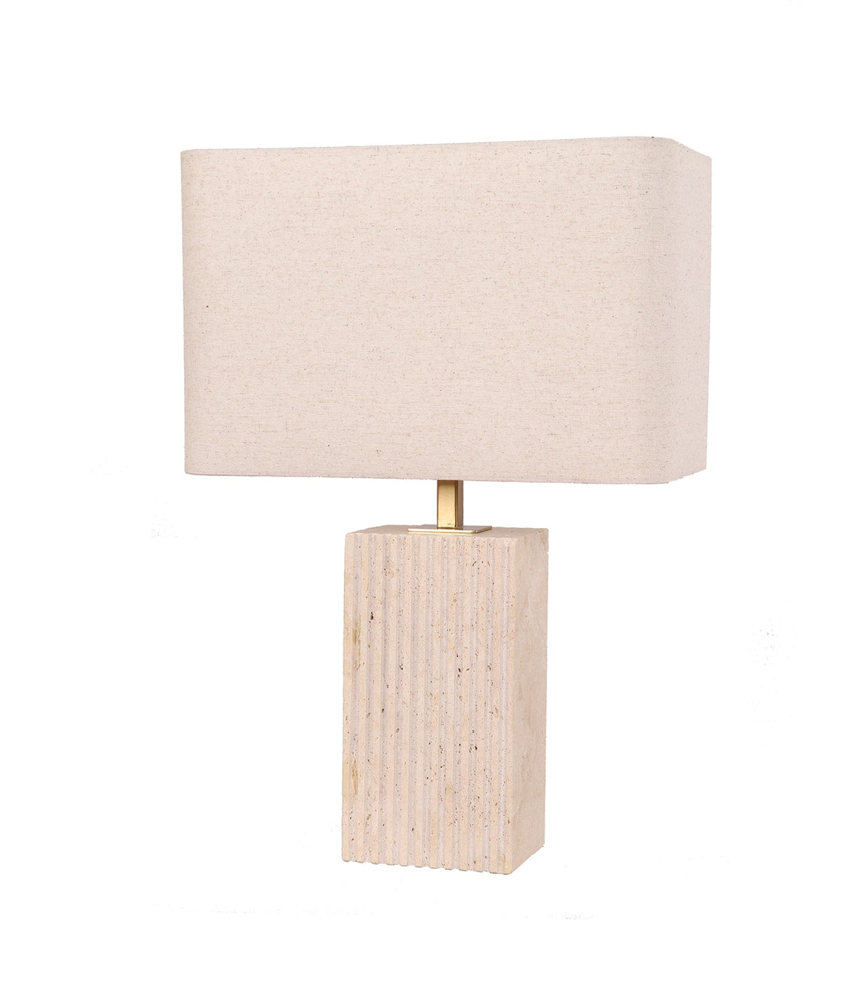 Sagitta Beige Travertine Base Rectangular Fabric Cream Shade Table Lamp - Small
