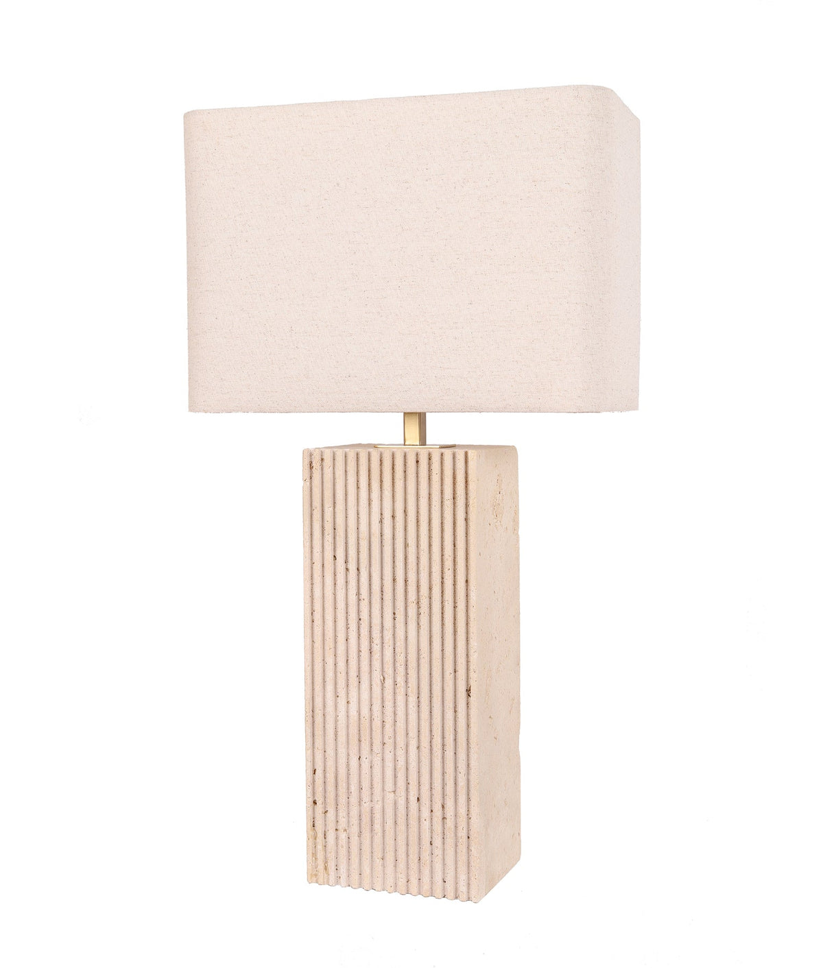 Sagitta Beige Travertine Base Rectangular Fabric Cream Shade Table Lamp - Large