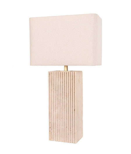 Sagitta Beige Travertine Base Rectangular Fabric Cream Shade Table Lamp - Large