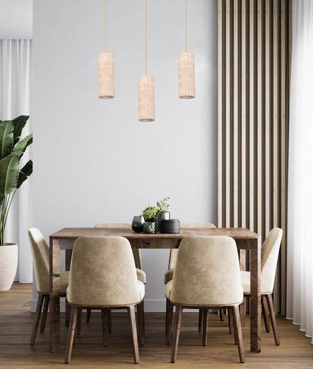 Sagitta Interior Oblong Beige Travertine with Brass Highlight Pendant Light
