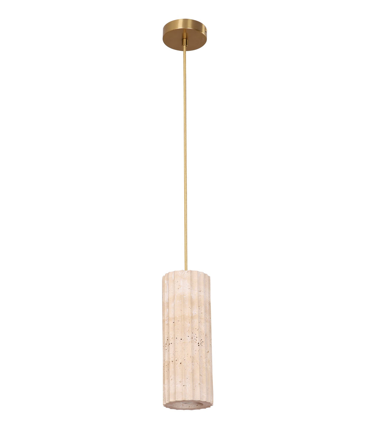 Sagitta Interior Oblong Beige Travertine with Brass Highlight Pendant Light