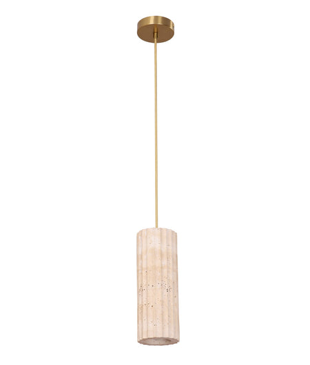 Sagitta Interior Oblong Beige Travertine with Brass Highlight Pendant Light