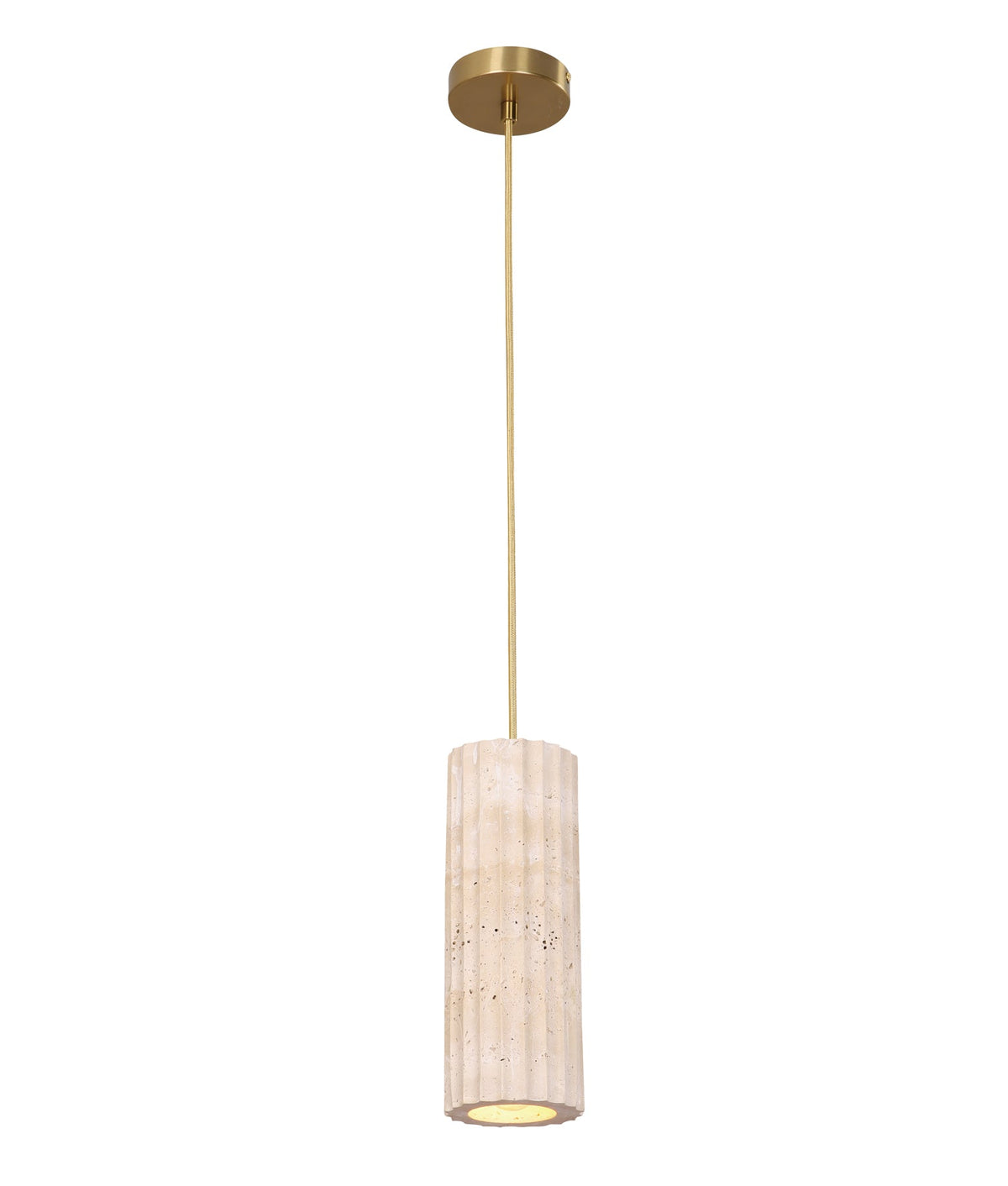 Sagitta Interior Oblong Beige Travertine with Brass Highlight Pendant Light