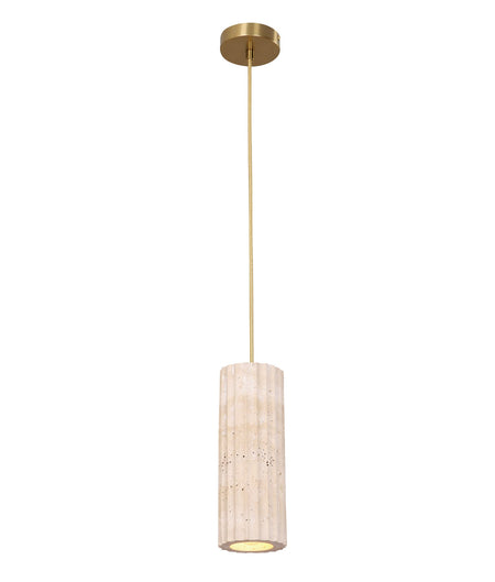 Sagitta Interior Oblong Beige Travertine with Brass Highlight Pendant Light