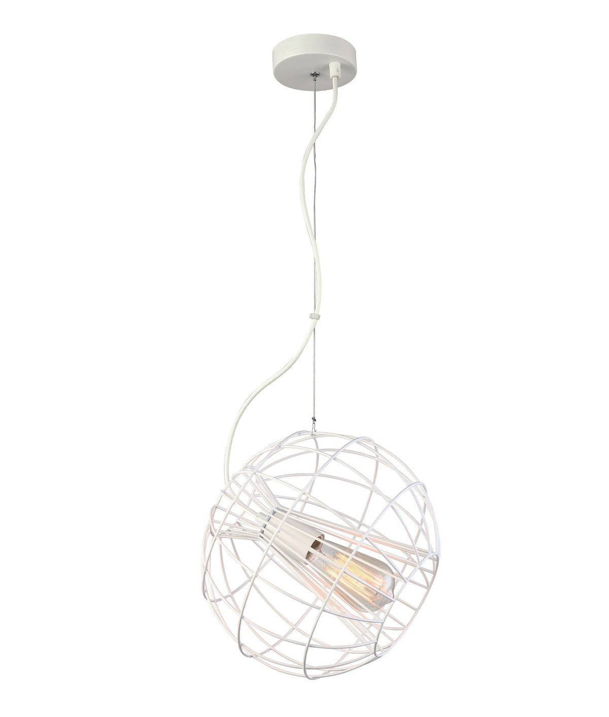 Sentinel Modern Minimalist Round Cage Pendant Light - Matte White