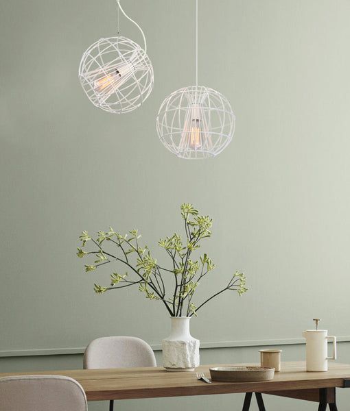 Sentinel Modern Minimalist Round Cage Pendant Light - Matte White