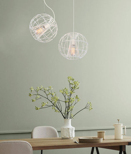 Sentinel Modern Minimalist Round Cage Pendant Light - Matte White