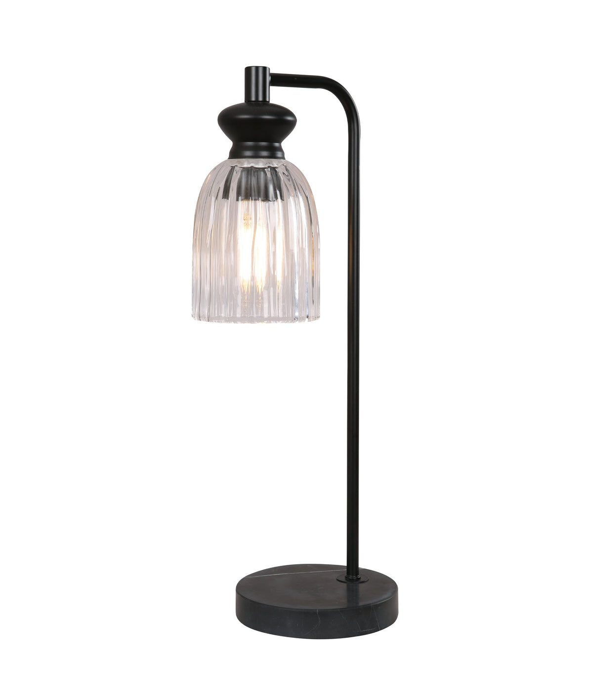 Sino Interior Ellipse Clear Glass Shade Marble Base Table Lamp - Black Highlight & Clear Glass