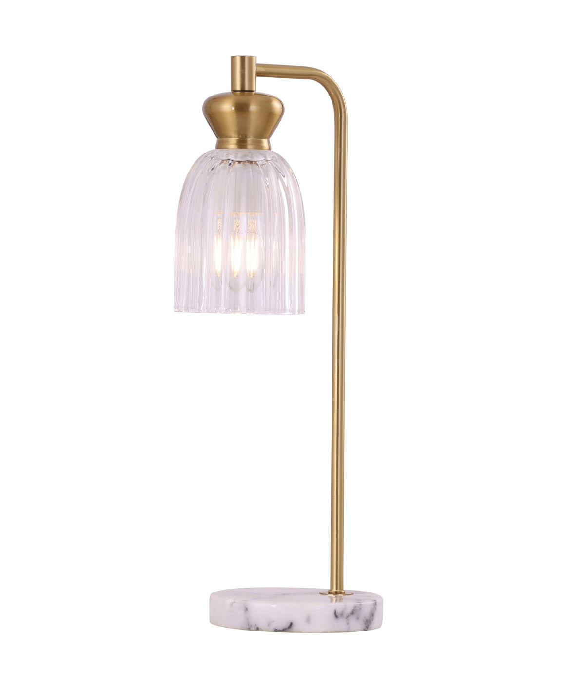 Sino Interior Ellipse Clear Glass Shade Marble Base Table Lamp - Brass Highlight & Clear Glass