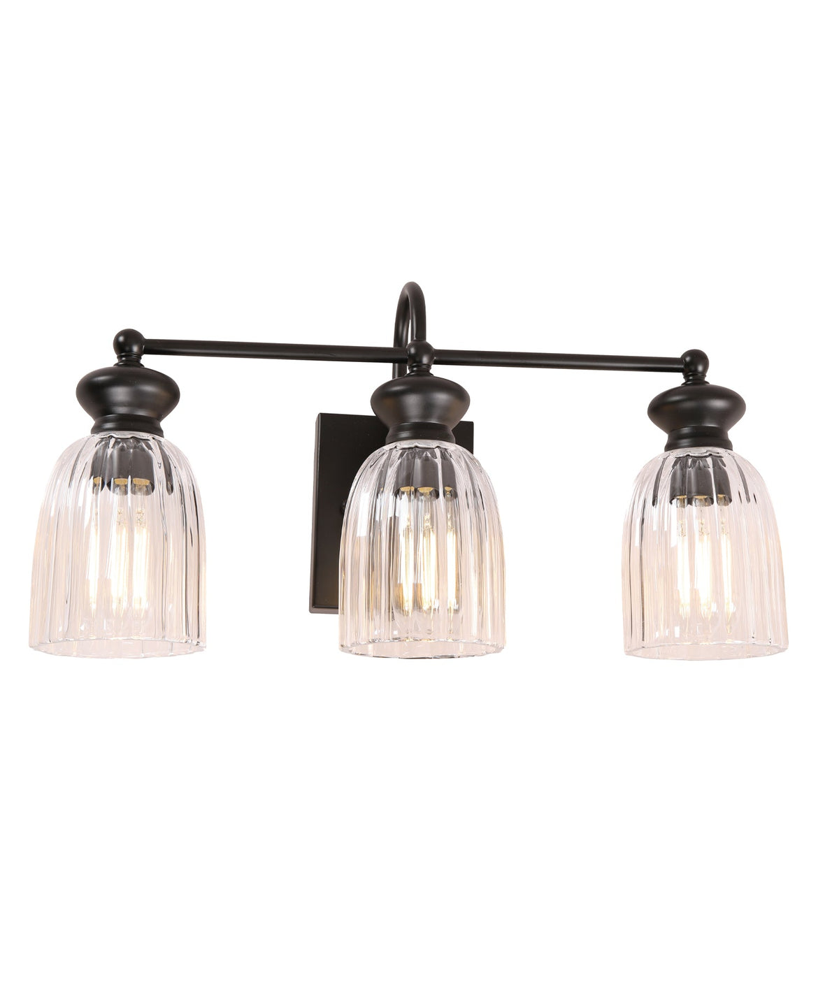 Sino Interior Ellipse Triple Clear Glass Shade Wall Light - Black & Clear Glass