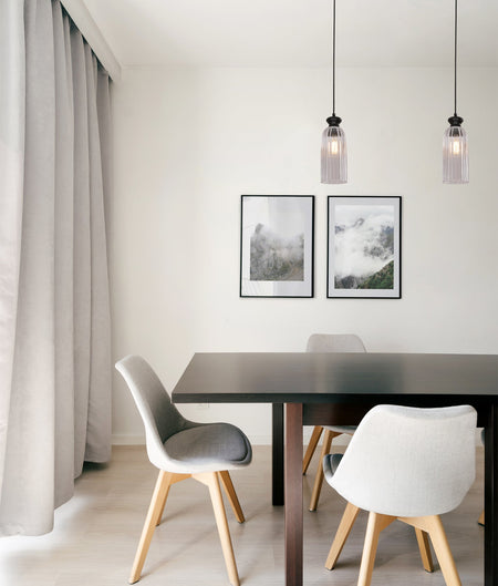 Sino Interior Ellipse Clear Glass Shade Pendant Light - Black Highlight & Clear Glass
