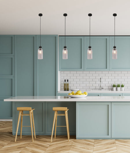 Sino Interior Ellipse Clear Glass Shade Pendant Light - Black Highlight & Clear Glass