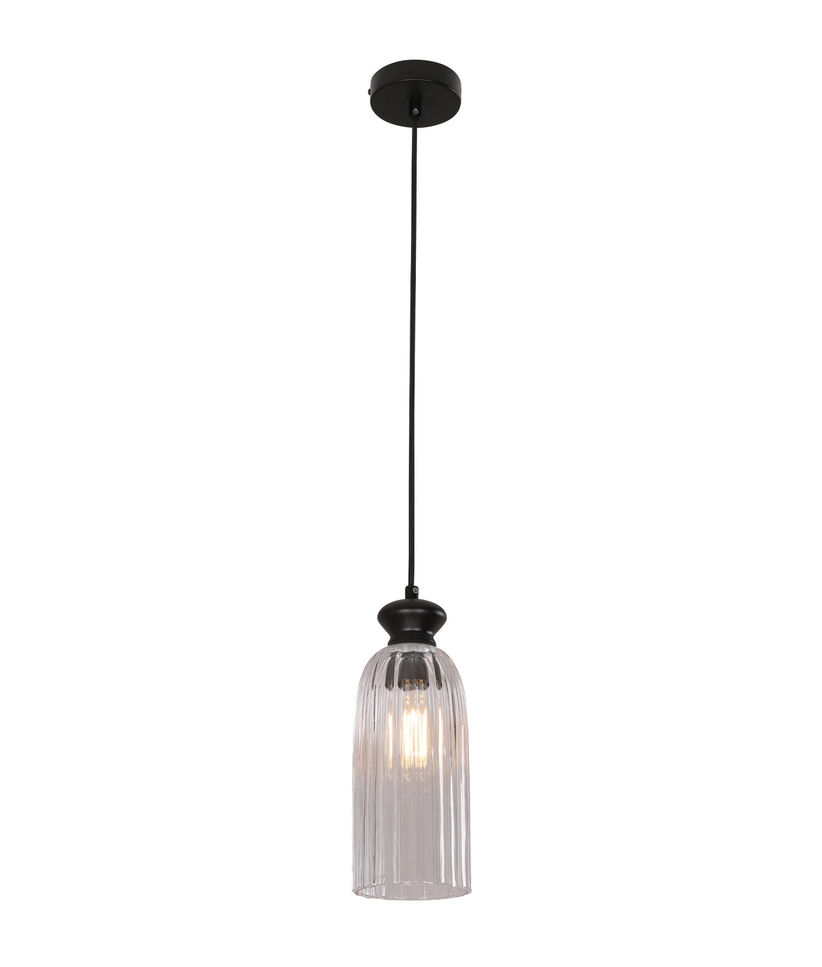 Sino Interior Ellipse Clear Glass Shade Pendant Light - Black Highlight & Clear Glass