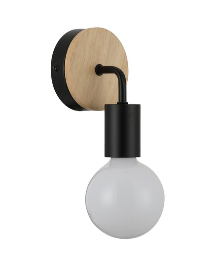 Solo Interior Iron Bracket with Round Wood Highlight Wall Light - Black