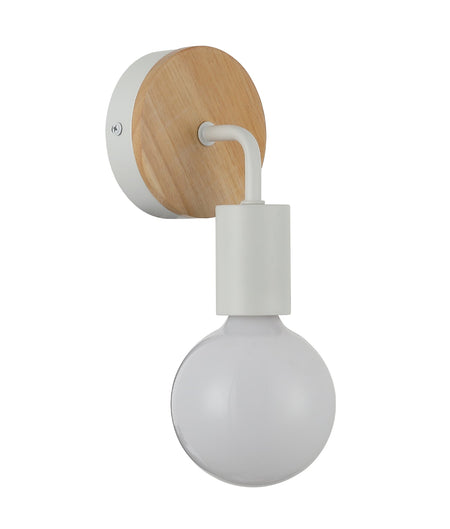 Solo Interior Iron Bracket with Round Wood Highlight Wall Light - White