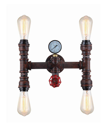 Steam Interior Aged Iron 4xPipe Wall Light - 4 Lights