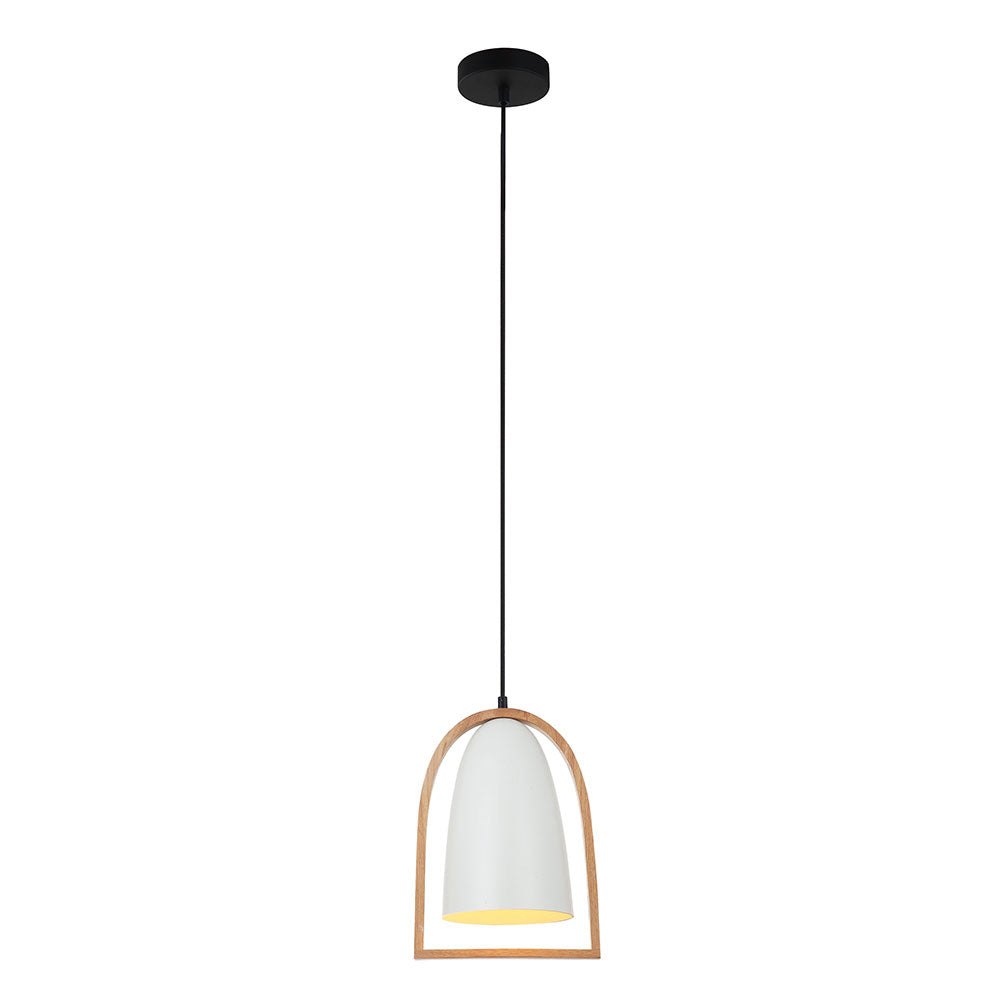 Modern Iron & Wood Pendant White