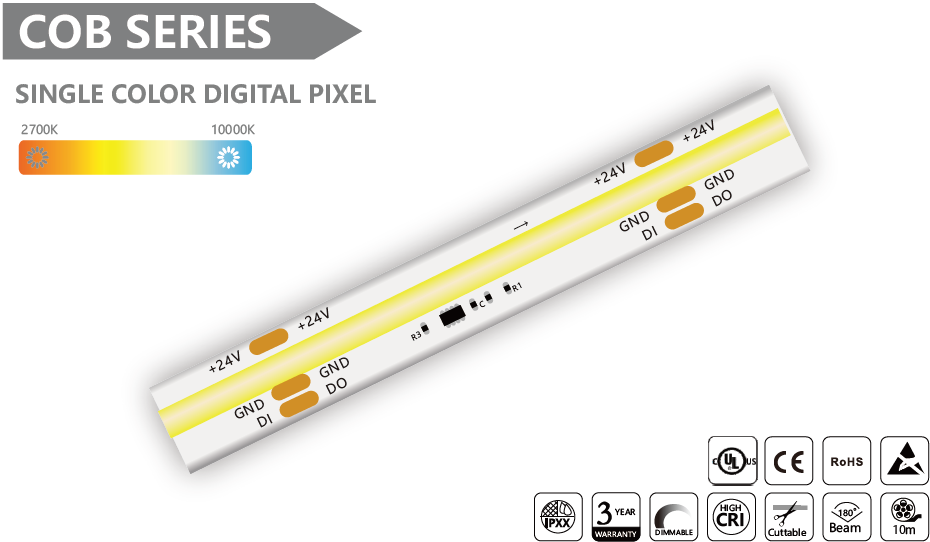 Cob Pixels SINGLE COLOR DIGITAL PIXEL COB Led Strip - 10m/reel – DZ ELECTRICAL ...