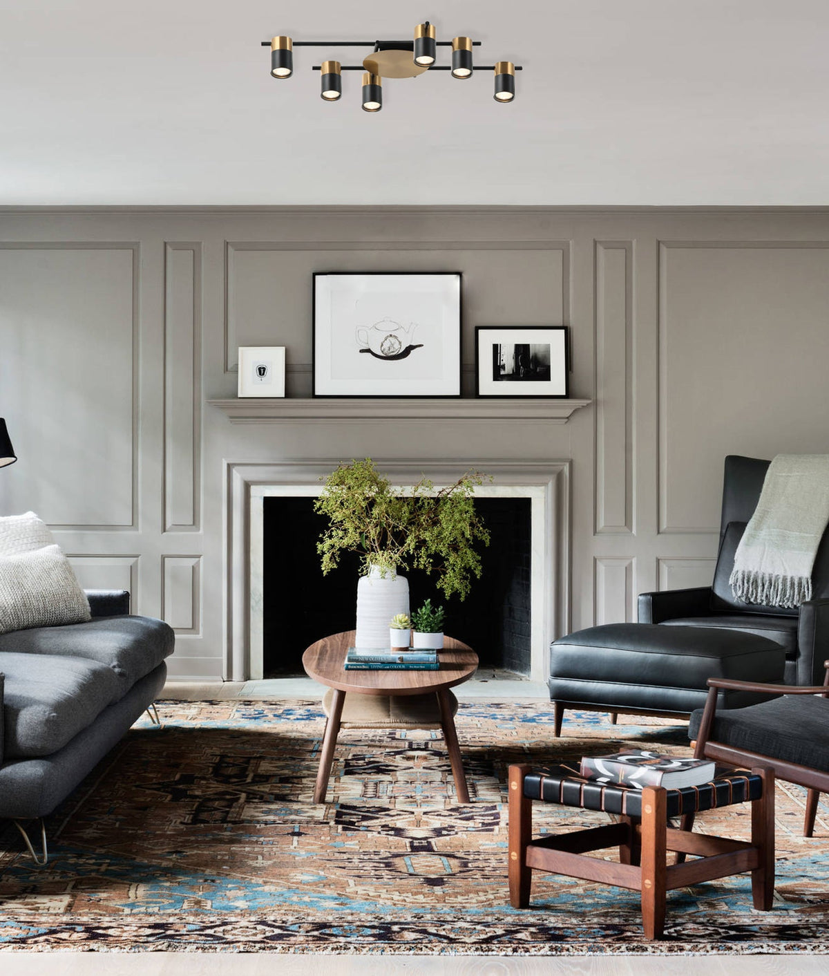 Tache Interior Spot Ceiling Light (with Adjustable Black & Antique Brass Head) IP20 - 6 Lights