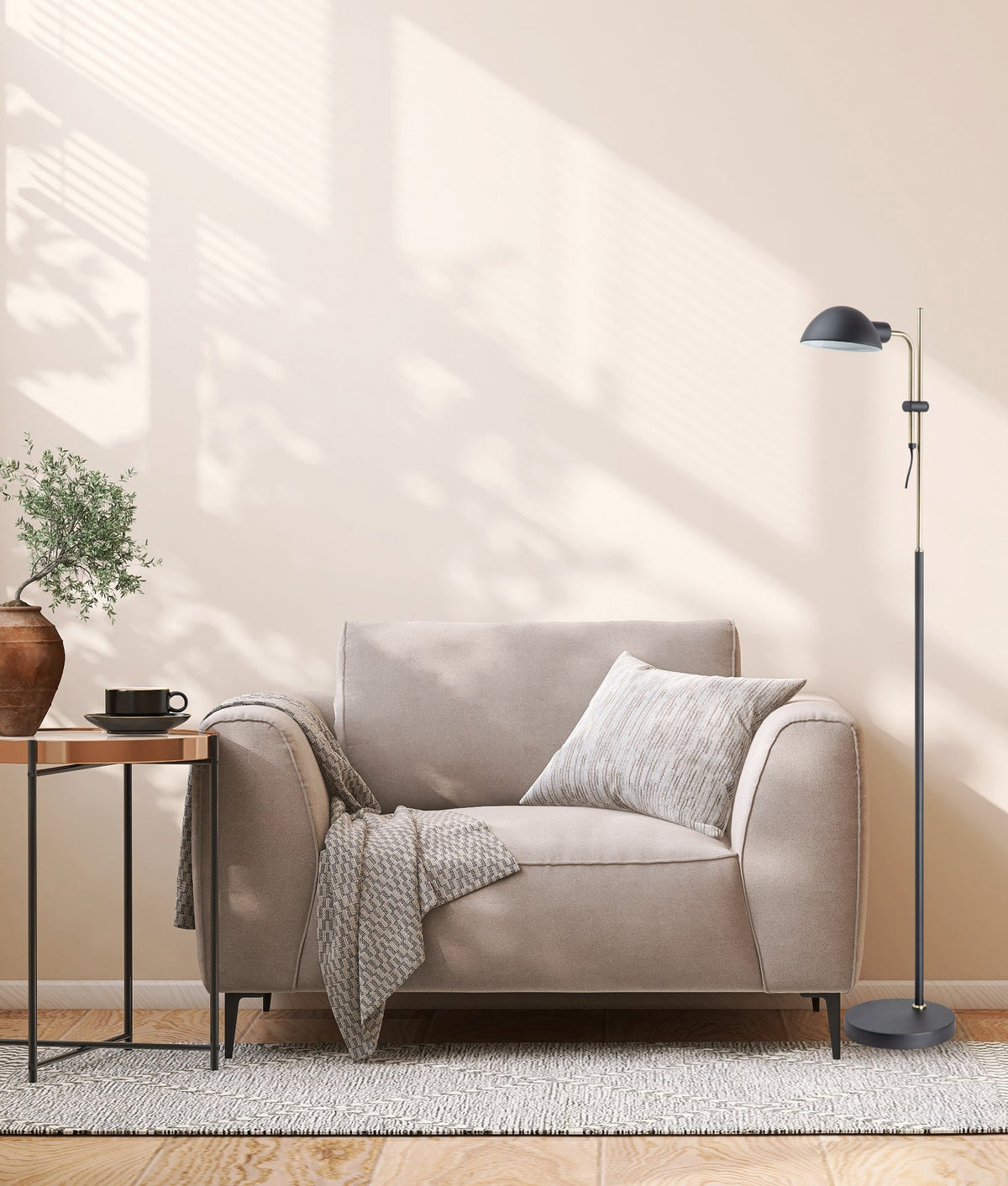 Tettu Adjustable Height Swivel Head Sand Black Floor Lamp - 1 Head