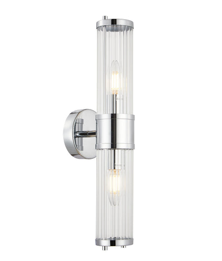Tiempo Interior Up/Down Tubular Clear Glass Wall Light - Chrome