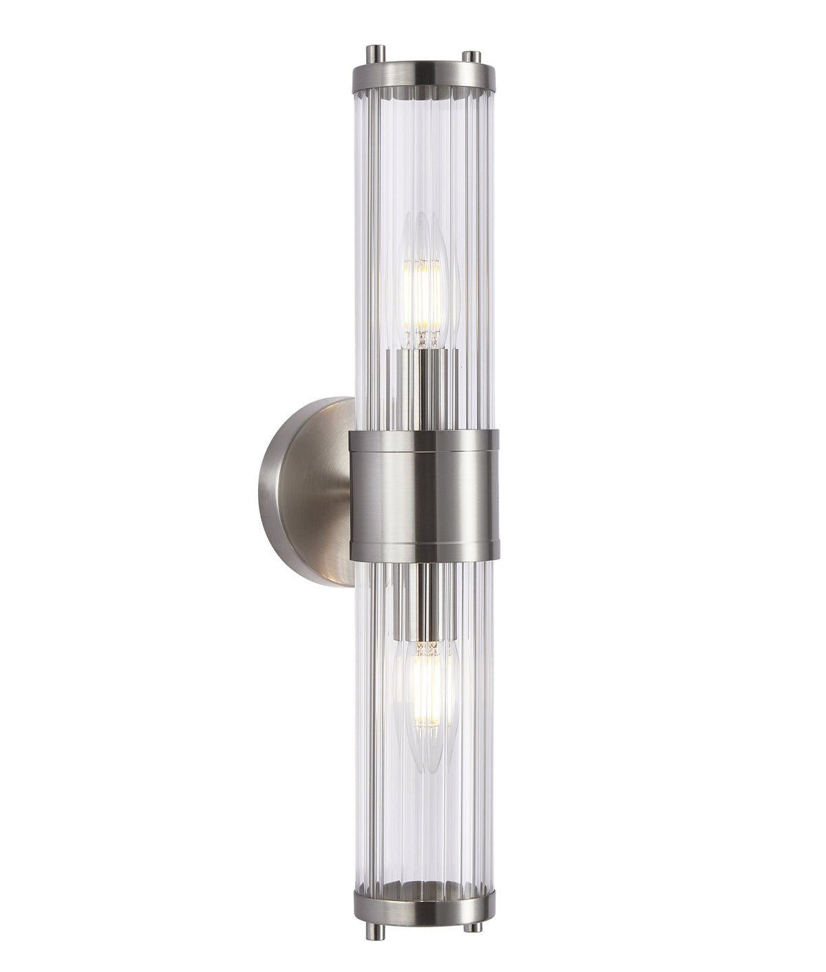 Tiempo Interior Up/Down Tubular Clear Glass Wall Light - Satin Chrome