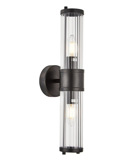Tiempo Interior Up/Down Tubular Clear Glass Wall Light - Black