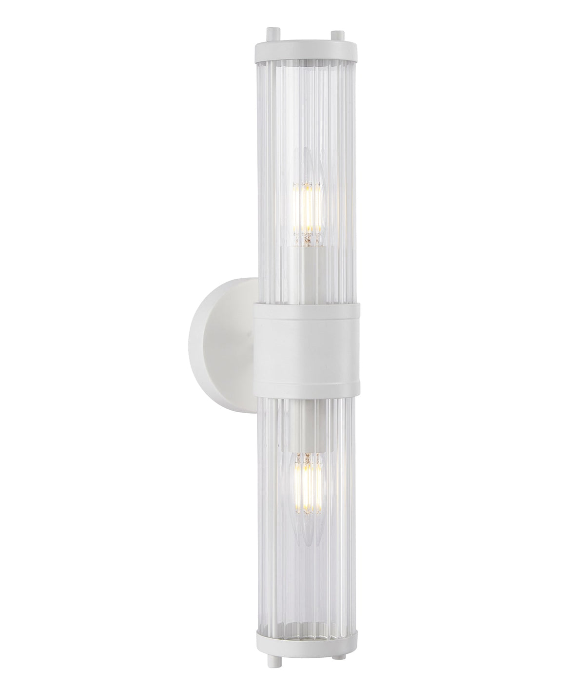 Tiempo Interior Up/Down Tubular Clear Glass Wall Light - White