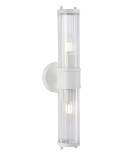 Tiempo Interior Up/Down Tubular Clear Glass Wall Light - White