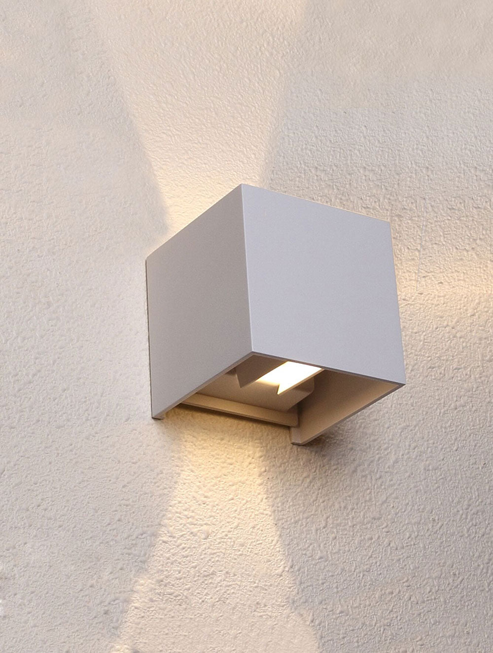 Cube 6.8W LED Exterior Up/Down Wall Light Sand White